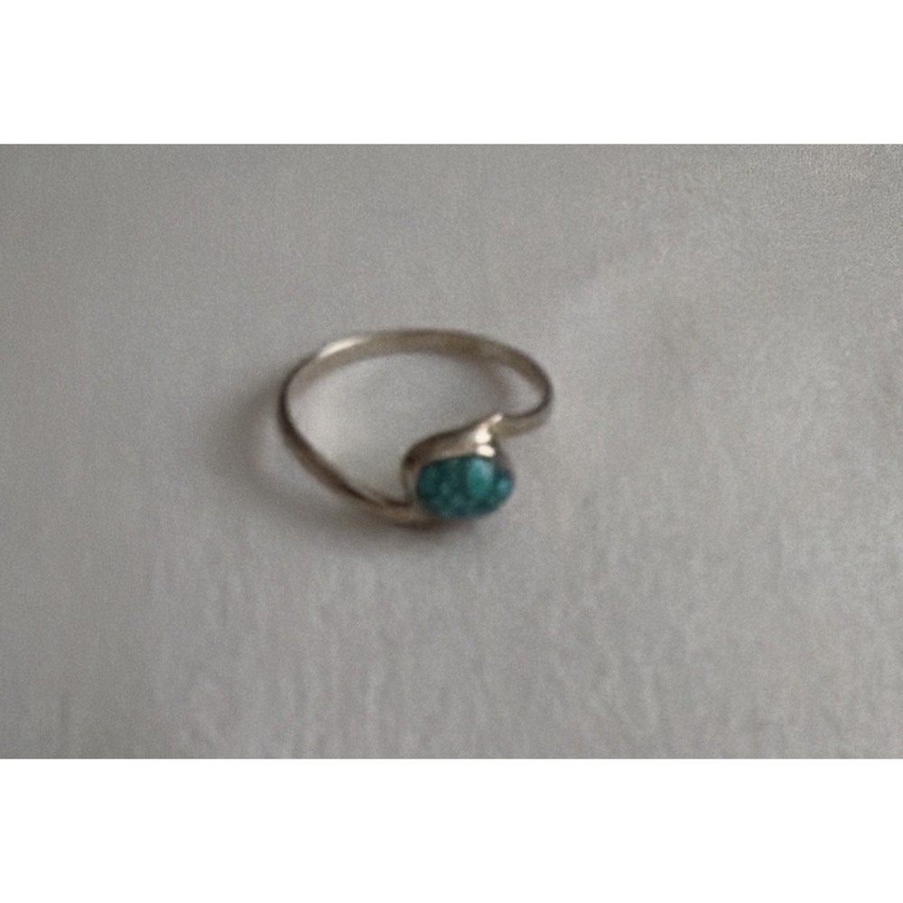 Dainty 925  Sterling Silver Turquoise Ring Oval Blue Gemstone Size 10 #2